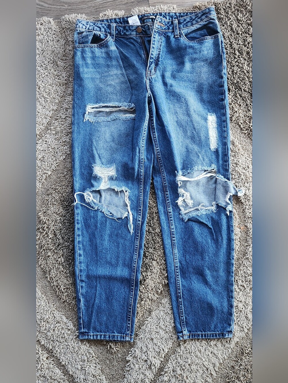 Fashion Nova Women's High-Rise Distressed Baggy Straight Jeans - Blue 12 /31